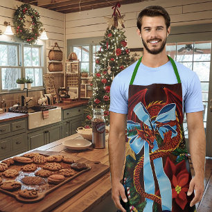 Red Dragon Christmas Wreath Apron