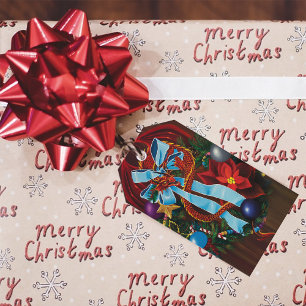 Red Dragon Christmas Wreath  Gift Tags