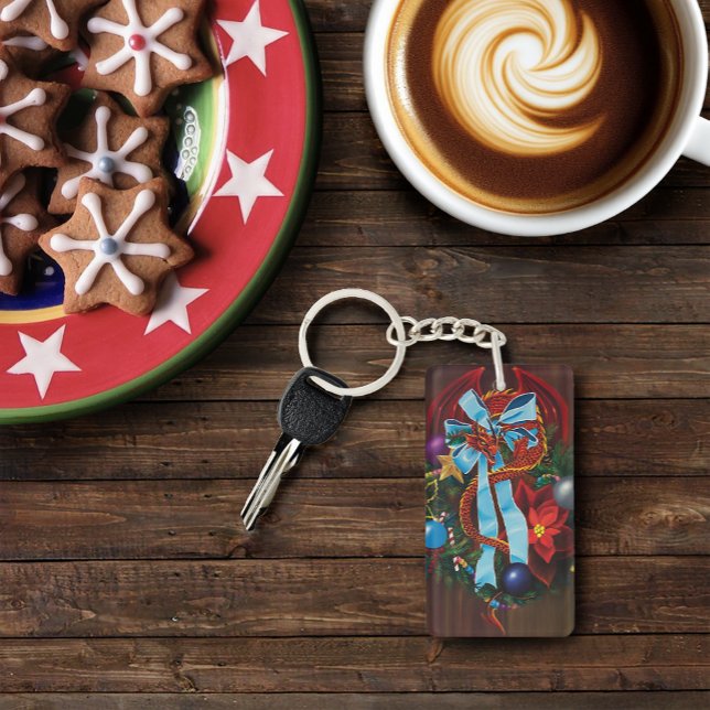 Red Dragon Christmas Wreath Keychain (Creator Uploaded)