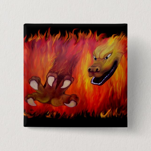 Red Dragon Claw 2 Inch Square Button (Front)