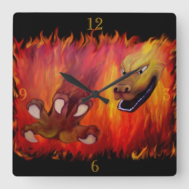 Red Dragon Claw Square Wall Clock (Front)