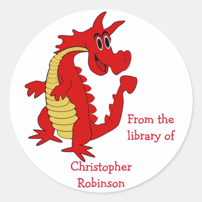 Red Dragon Design Bookplate Classic Round Sticker (Front)