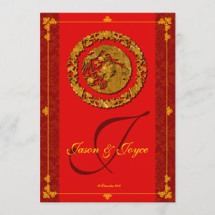Red dragon double happiness traditional RSVP cards