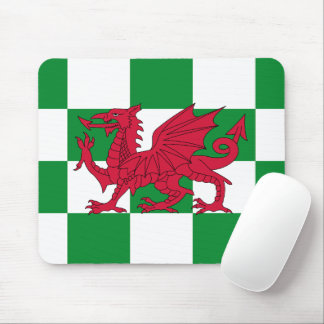 Red Dragon Flag: Green Chequered Celtic Wales Mouse Pad