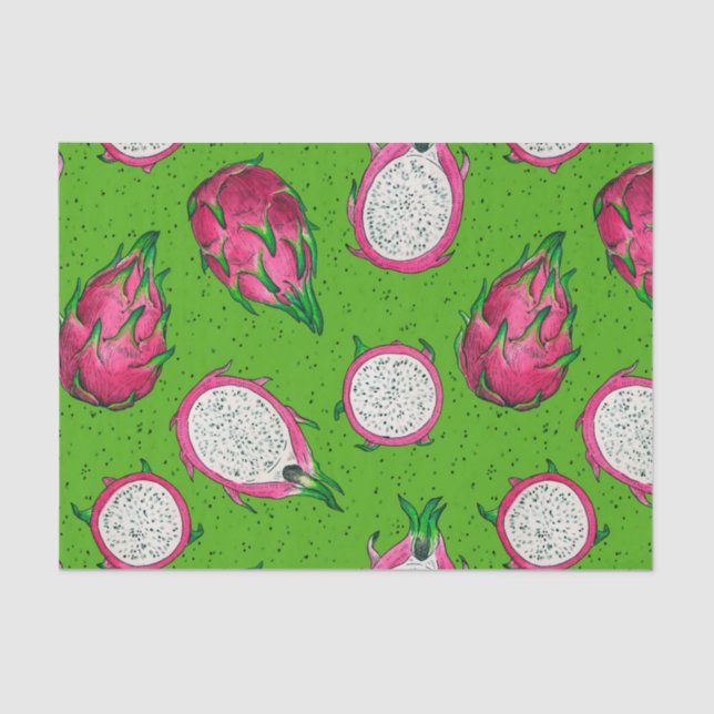 Red dragon fruit on green tissue paper (Front)