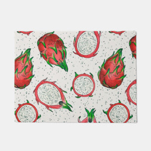Red dragon fruit on off white doormat