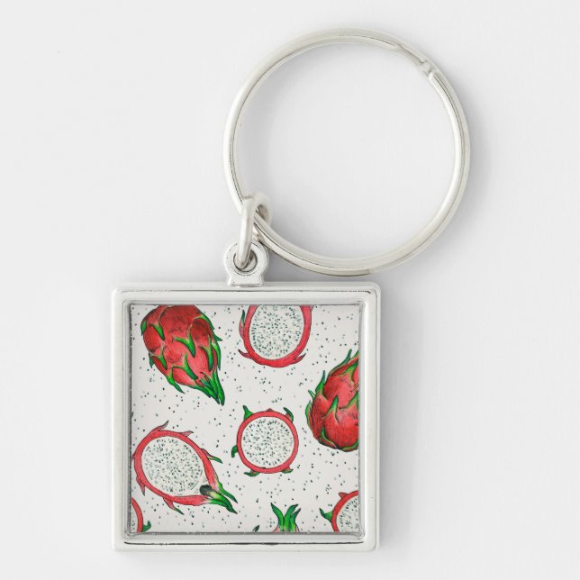 Red dragon fruit on off white keychain (Front)