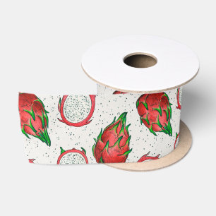 Red dragon fruit on off white satin ribbon