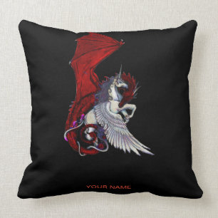 Red Dragon Monster Crimson Fantasy Wings Unicorn Throw Pillow