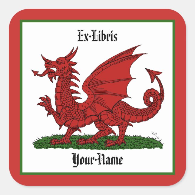 Red Dragon of Wales Bookplate Square Sticker (Front)