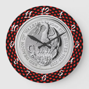 RED DRAGON OF WALES COIN LARGE CLOCK