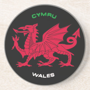 Red Dragon of Wales (Cymru),Black, White,Green Coaster