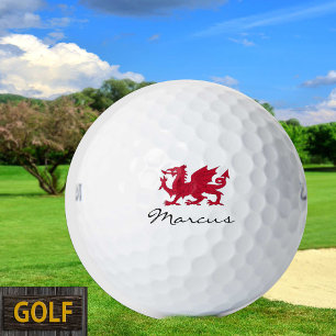 Red Dragon of Wales, Welsh flag, Monogrammed Golf Balls