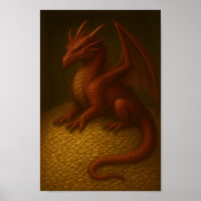 Red Dragon on Gold Hoard  Poster (Front)