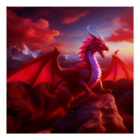 Red Dragon Perches On Craggy Mountain Peak