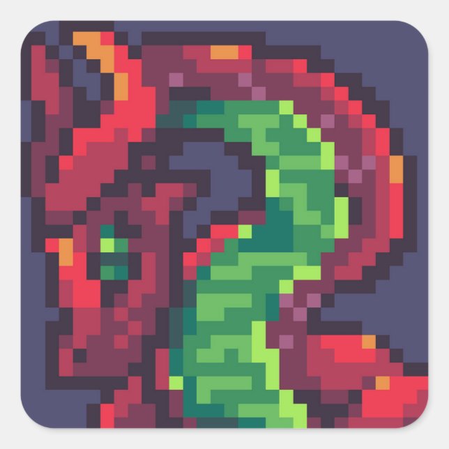 Red dragon pixel art, Pixel Art Square Sticker (Front)