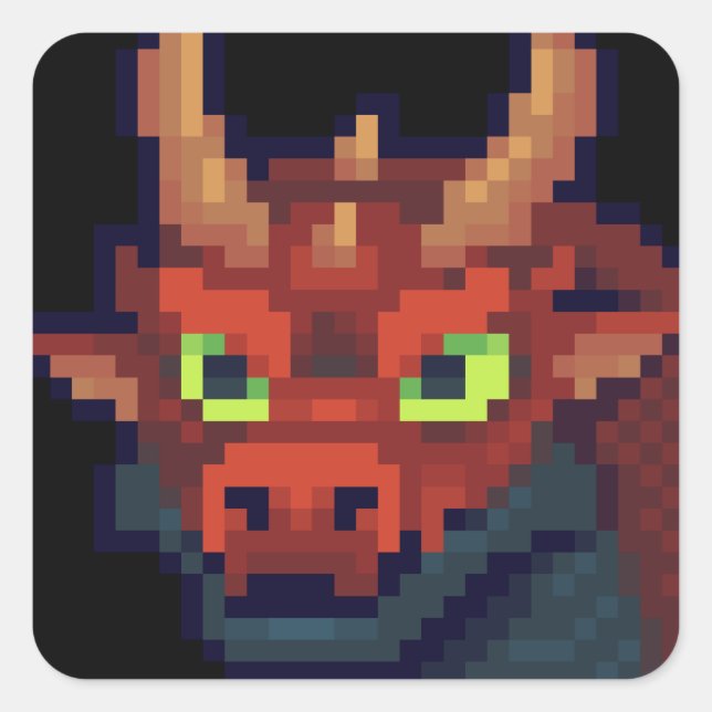 Red dragon pixel art, Pixel Art Square Sticker (Front)