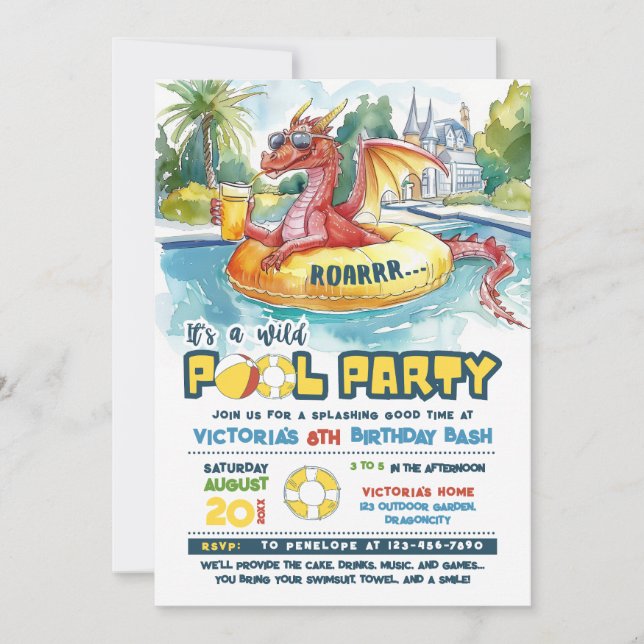 Red Dragon Pool Party Anniversaire Invitation (Devant)