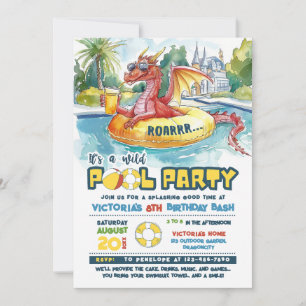 Red Dragon Pool Party Anniversaire Invitation