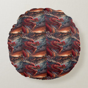 Red Dragon  Round Pillow