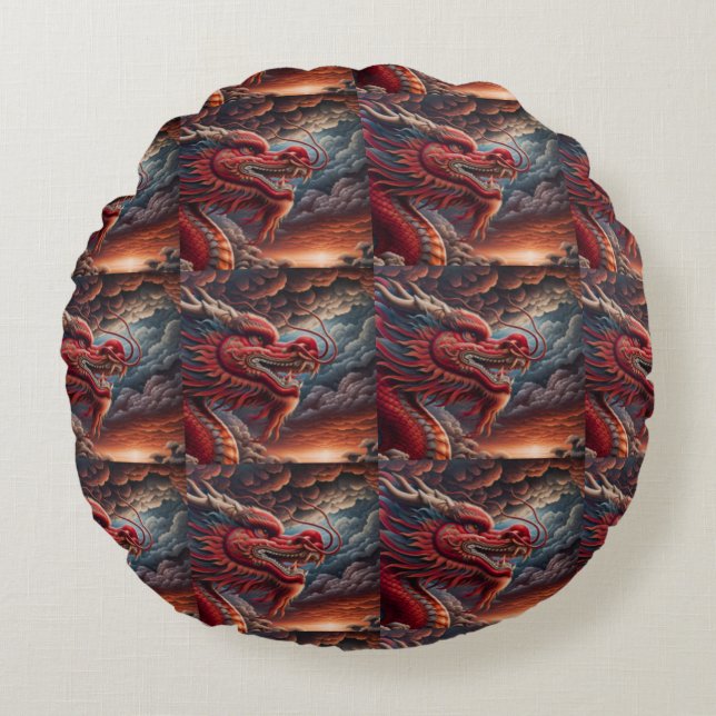 Red Dragon  Round Pillow (Front)