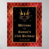 Red Dragon Scales Gold Birthday Party Welcome