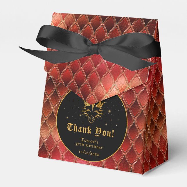 Red Dragon Scales Gold Birthday Thank You Favor Box (Front Side)