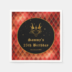 Red Dragon Scales Gold Faux Glitter Birthday Napkin
