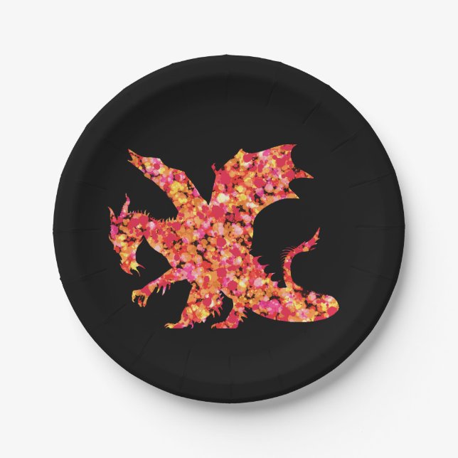 Red Dragon Splattered Paint  Paper Plate (Front)
