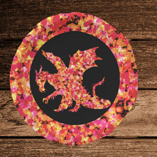 Red Dragon Splattered Paint Paper Plate