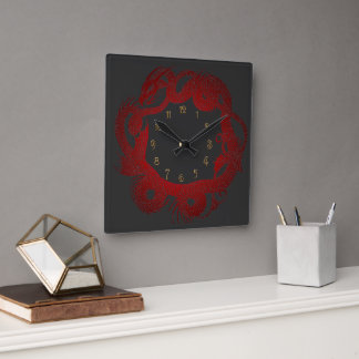 Red Dragon Square Wall Clock