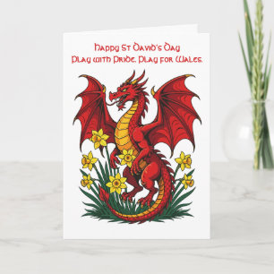 Red Dragon Stood Amongst Daffodils Card