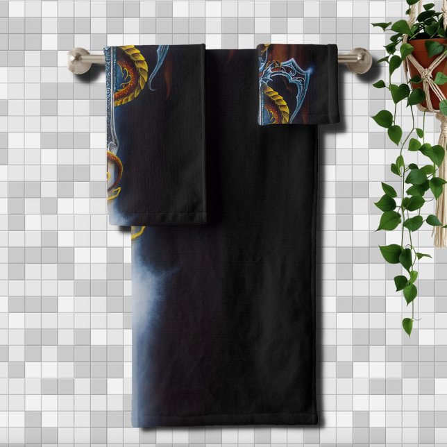 Red Dragon Sword Fantasy Bath Towel Set (Creator Uploaded)
