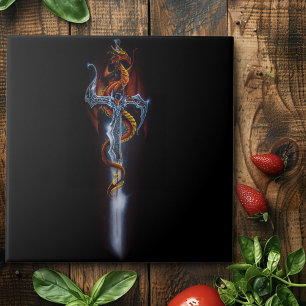 Red Dragon Sword Fantasy Tile