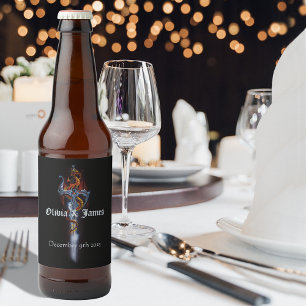 Red Dragon Sword Roses Beer Bottle Label