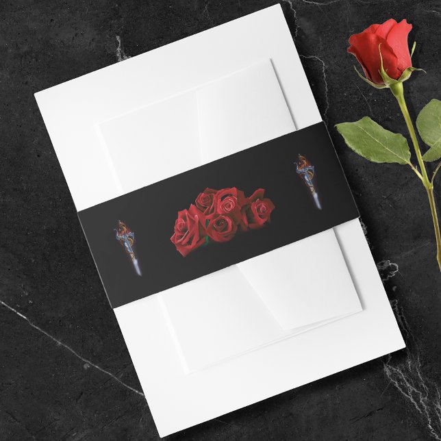 Red Dragon Sword Roses Belly Band Wedding Invitation Belly Band (Creator Uploaded)