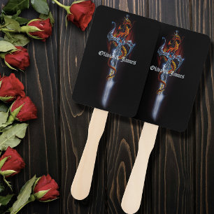 Red Dragon Sword Roses Hand Fan
