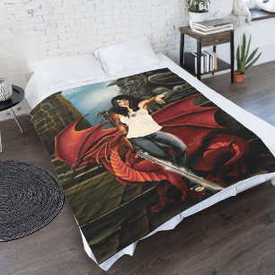 Red Dragon Urban Fantasy Fleece Blanket
