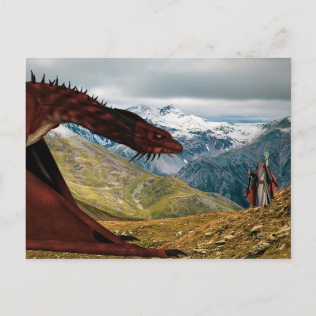 Red Dragon Vs Wizard Magical Postcard (Front)