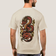 : Red dragon with golden smoke and lotus
