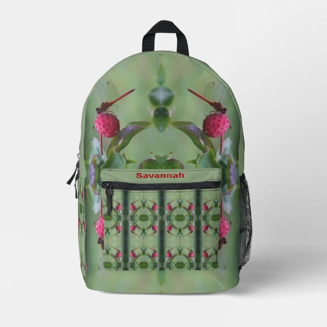Red Dragonfly Abstract Personalized Printed Backpack (Front)
