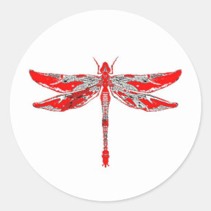 Red Dragonfly Classic Round Sticker