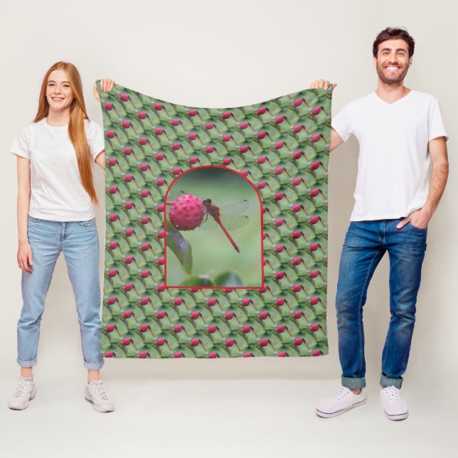 Red Dragonfly Nature Pattern  Fleece Blanket (In Situ)
