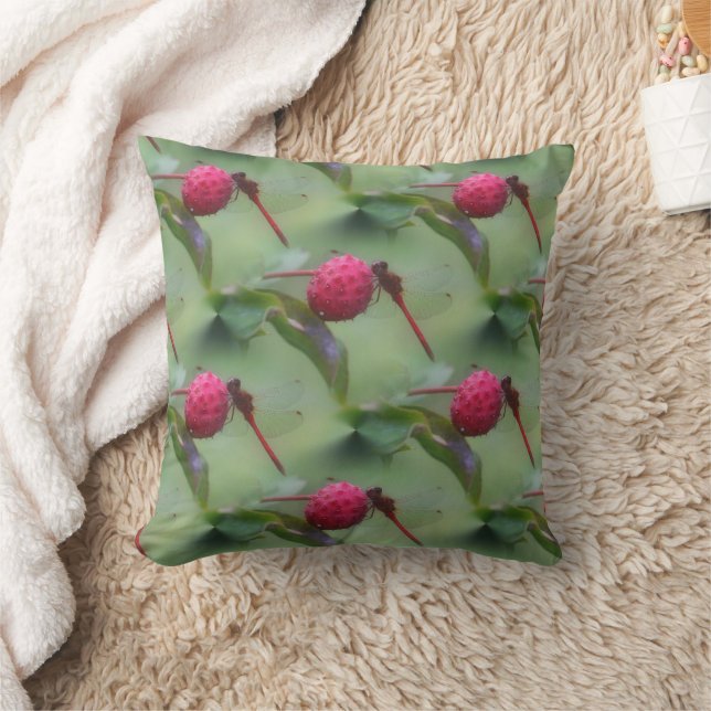 Red Dragonfly Nature Pattern Throw Pillow (Blanket)