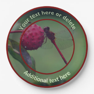 Red Dragonfly Nature Personalized Party Paper Plate