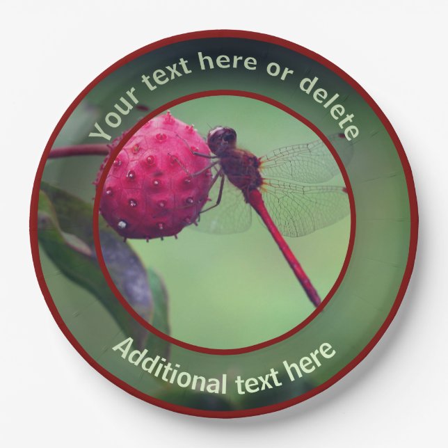 Red Dragonfly Nature Personalized Party Paper Plate (Front)