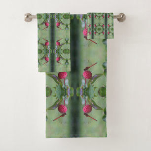 Red Dragonfly On Dogwood Fruit Abstract Bath Towel Set