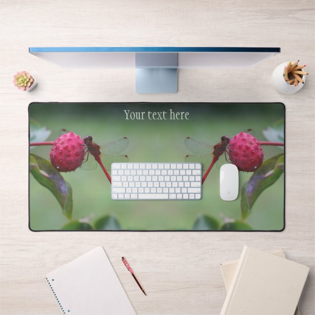 Red Dragonfly On Dogwood Fruit Personalized  Desk Mat (Office 1)