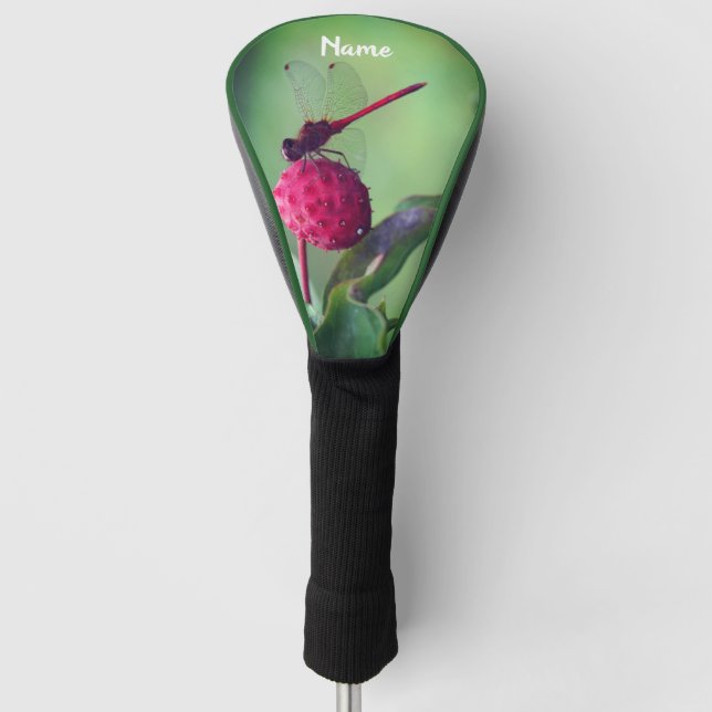Red Dragonfly On Dogwood Fruit Personalized  Golf Head Cover (Front)
