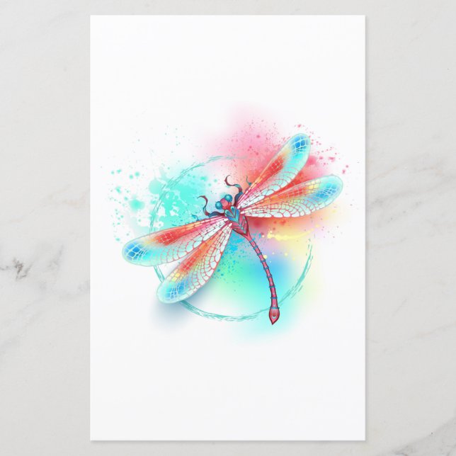 Red dragonfly on watercolor background (Front)